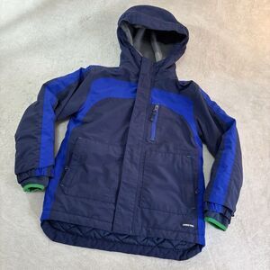 LANDS END Boys Blue Squall Jacket Small Grow A Longs Winter Parka Fleece Lined